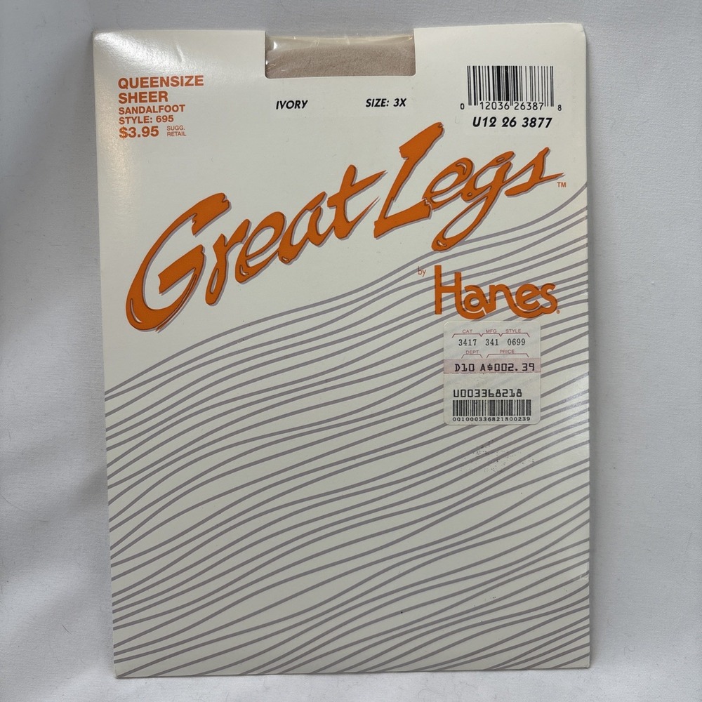 Great Legs By Hanes 3X Queensize Sheer Sandalfoot style 695 Ivory NEW